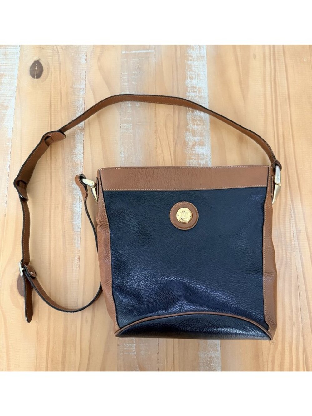 Vintage Bruno Magli Black & Brown Pebble Leather Retro Bag Classic